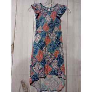 Justice Dress Girls 8 Blue Orange Floral Patch‎ Work